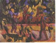 August Macke Riders and walkers at a parkway oil